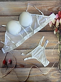 Dolgulu Ayarlanabilir Tül Büstiyer  Sütyen Takım