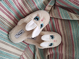 Peluş Tavşan Figürlü Ev Terliği Kadın Ev Terliği Tüylü Terlik Eva Taban