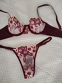 Bordo Dantelli Nakışlı Balenli Transparan Brode Bralet Sütyen Takım