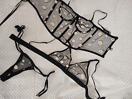 Papatyalı Transparan Büstiyer ve Sütyen Takımı